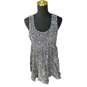 90s Inspired Boho Indie Mine Blue Floral Mini Dress – Size Large